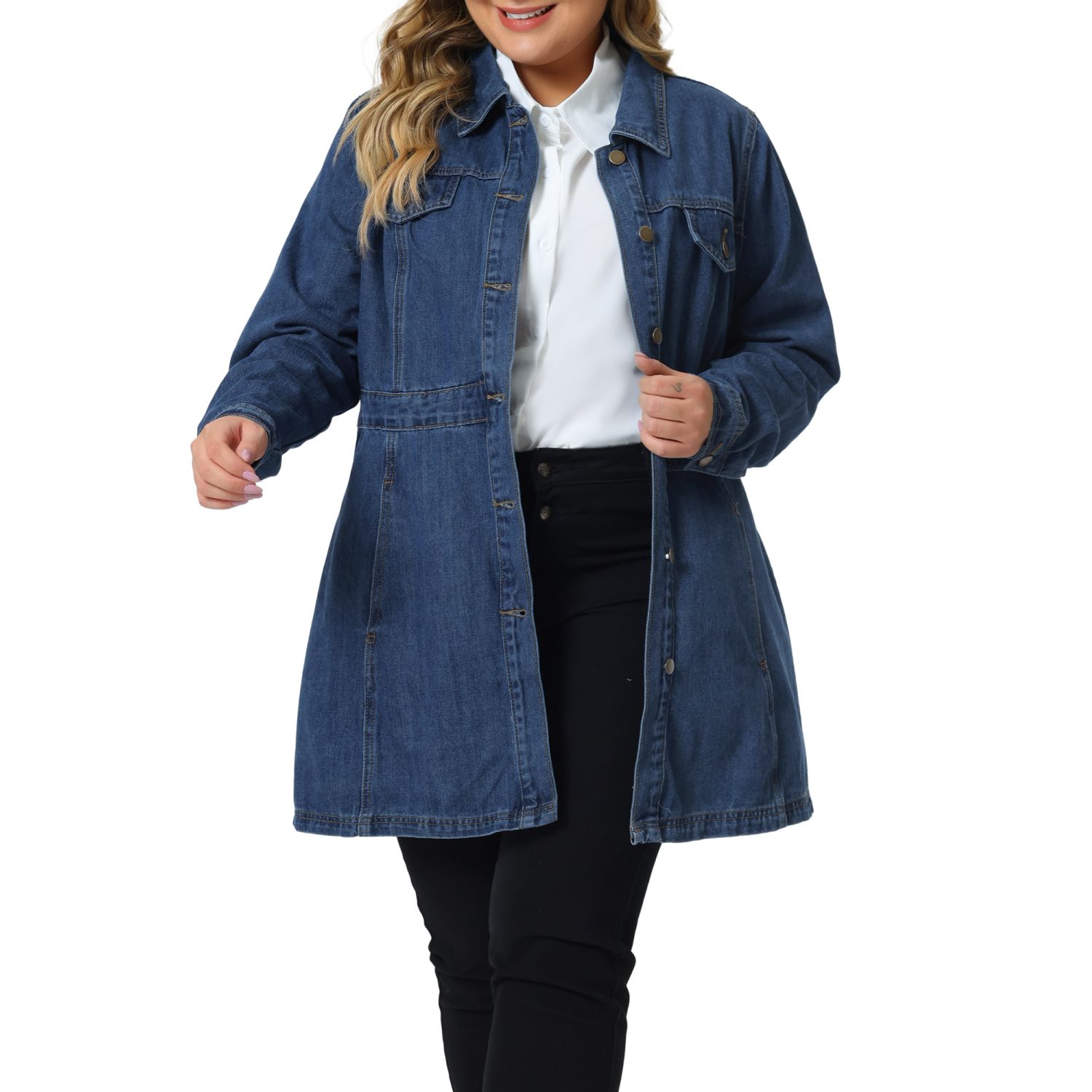 Plus size clearance long denim jacket