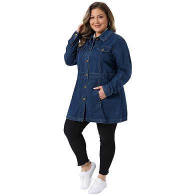 Plus Size Denim Jacket for Women Buttons Long Sleeve Jean Jackets