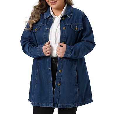 Plus Size Denim Jacket for Women Buttons Long Sleeve Jean Jackets