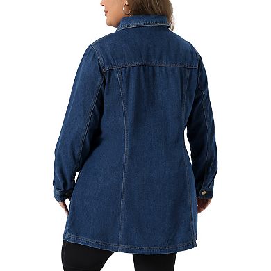 Plus Size Denim Jacket for Women Buttons Long Sleeve Jean Jackets
