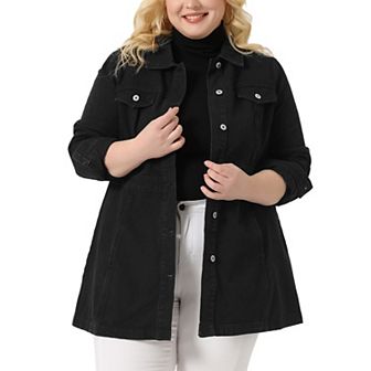 Plus Size Denim Jacket for Women Buttons Long Sleeve Jean Jackets