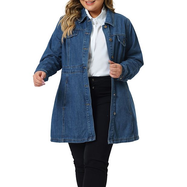 Plus Size Denim Jacket for Women Buttons Long Sleeve Jean Jackets