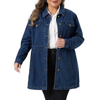 Plus Size Denim Jacket for Women Buttons Long Sleeve Jean Jackets