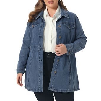 Plus Size Denim Jacket for Women Buttons Long Sleeve Jean Jackets