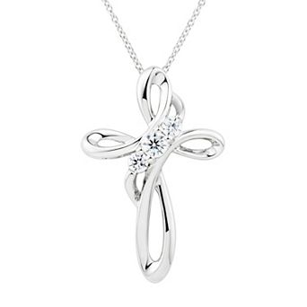 Sterling Silver Cubic Zirconia Looped Cross Pendant Necklace