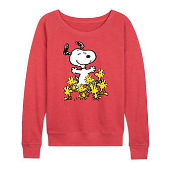 Women's Peanuts Snoopy Woodstock Party French Terry Long Sleeve Tee