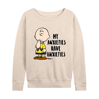 Women's Peanuts Charlie Brown Anxieties French Terry Long Sleeve Tee