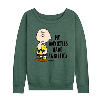 Women's Peanuts Charlie Brown Anxieties French Terry Long Sleeve Tee