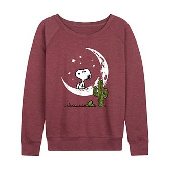Women's Peanuts Snoopy Desert On Moon French Terry Long Sleeve Tee