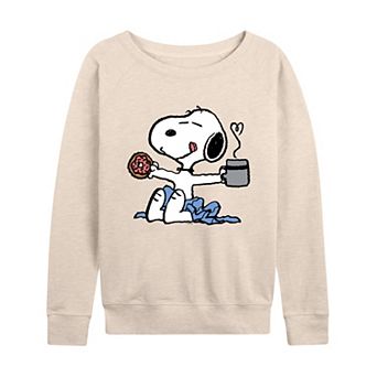 Women's Peanuts Donut Coffee Snoopy French Terry Long Sleeve Tee