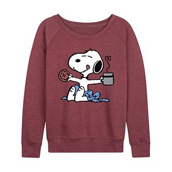 Women's Peanuts Donut Coffee Snoopy French Terry Long Sleeve Tee