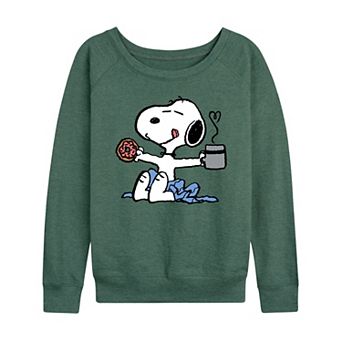 Women's Peanuts Donut Coffee Snoopy French Terry Long Sleeve Tee