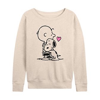 Women's Peanuts Snoopy Charlie Hug French Terry Long Sleeve Tee