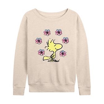 Women's Peanuts Woodstock Floral French Terry Long Sleeve Tee
