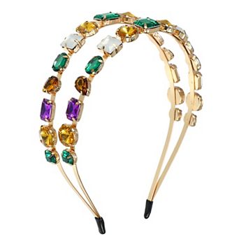 Metal Colorful Glass Faux Crystal Hairband Double Layer 5.51"x1.65"