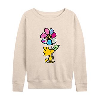 Women's Peanuts Woodstock With Flower French Terry Long Sleeve Tee