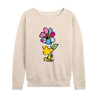 Women's Peanuts Woodstock With Flower French Terry Long Sleeve Tee