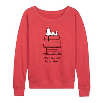 Women's Peanuts Snoopy Okay Not To Be Okay French Terry Long Sleeve Tee