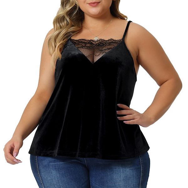トップス BELPER VELVET CAMISOLE(BLACK) Velvet Camisole For Women Plus Size Adjustable Strap Lace
