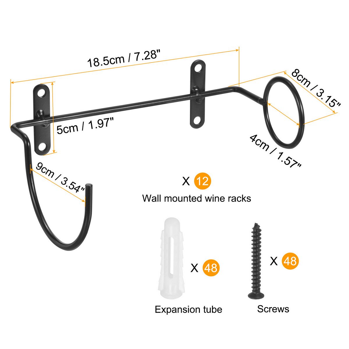 Wall-mounted spiral wine rack dimensions with included mounting hardware