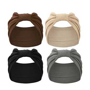 4 pc Yoga Elastic Headbands 5.12inch Wide Black Gray Brown Khaki for Women