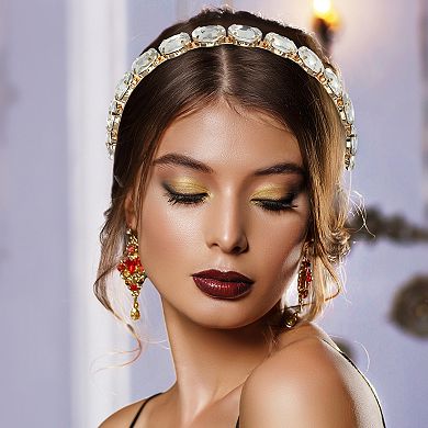 Metal Oval Colorful Glass Faux Crystal Hairband Rhinestone Women Hairband