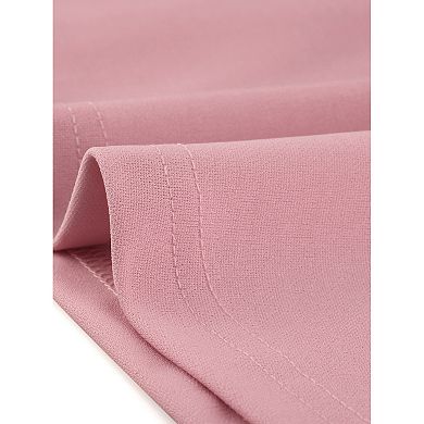 Women's Elegant Contrast Ruffle Stand Collar Bow Tie Puff Sleeve Office Dress