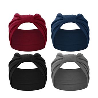 4 pc Yoga Elastic Headbands 5.12inch Wide Black Red Blue Gray for Women Girl