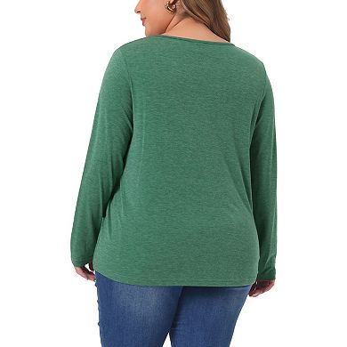 Plus Size Tshirt For Women Casual Tops Button Front Long Sleeve Tee Top