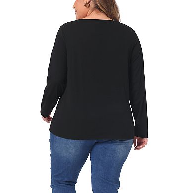Plus Size Tshirt For Women Casual Tops Button Front Long Sleeve Tee Top