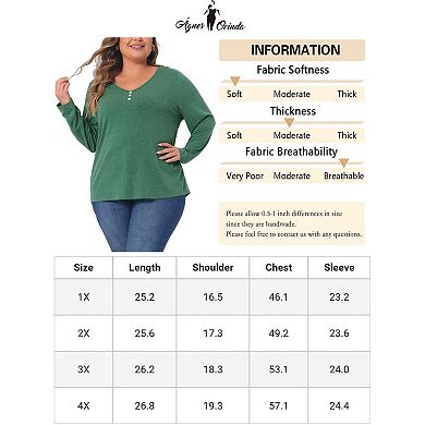 Plus Size Tshirt For Women Casual Tops Button Front Long Sleeve Tee Top