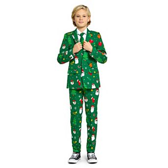 Boys 10-16 OppoSuits Festivity Green Christmas Tree Jacket, Pants & Tie Suit Set