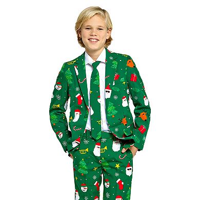 Boys 10-16 OppoSuits Festivity Green Christmas Tree Jacket, Pants & Tie Suit Set