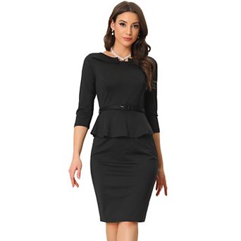 Women's Vintage Pencil Dress 3/4 Sleeves Midi Bodycon Peplum Sheath Dresses