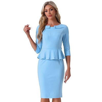 Women's Vintage Pencil Dress 3/4 Sleeves Midi Bodycon Peplum