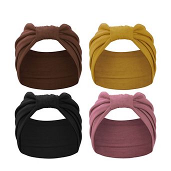 4 pc Yoga Elastic Headbands 5.12inch Wide Black Pink Brown Yellow for Women