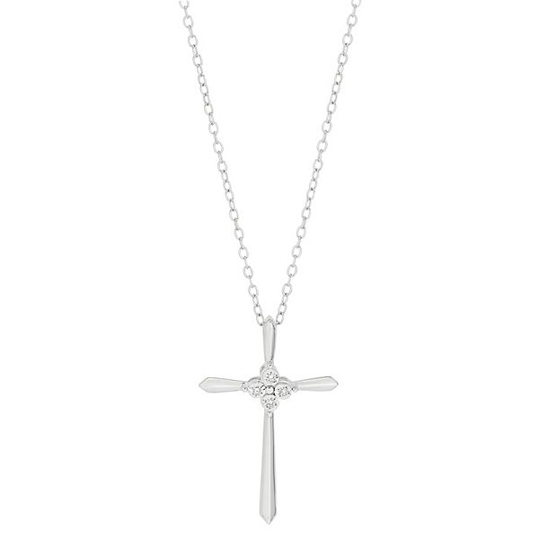 Sterling Silver Diamond Accent Center Cross Pendant Necklace