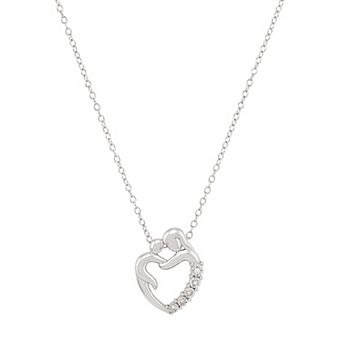 Sterling Silver Diamond Accent Mom & Baby Heart Necklace