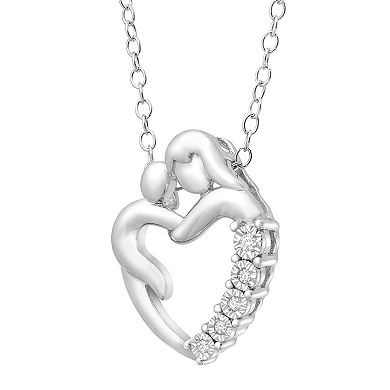Sterling Silver Diamond Accent Mom & Baby Heart Necklace