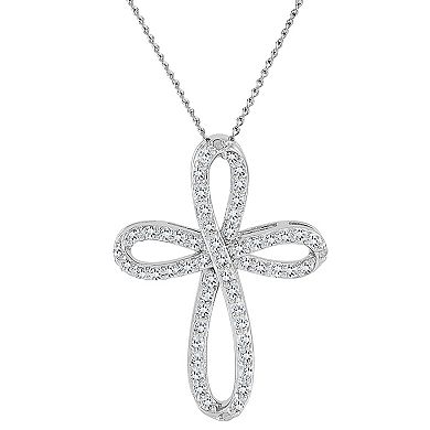 Sterling Silver 1/2 Carat T.W. Diamond Looped Cross Pendant Necklace
