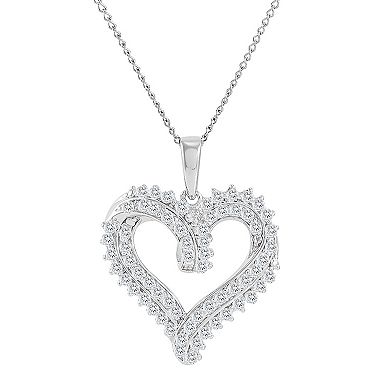 Sterling Silver 1/2 Carat T.W. Diamond Open Heart Pendant Necklace