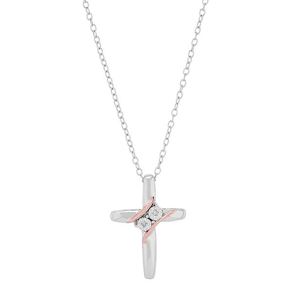 Two-Tone Sterling Silver Diamond Accent Cross Pendant Necklace