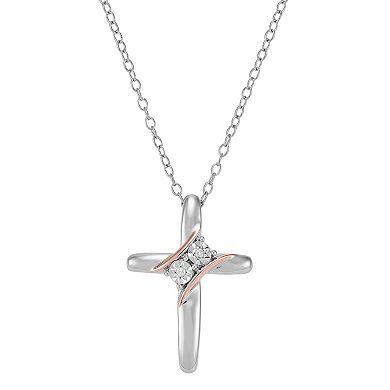 Two-Tone Sterling Silver Diamond Accent Cross Pendant Necklace