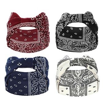 4 pc Bohemia Head Wraps 5.31inch Wide Black White Blue Red for Women Girl