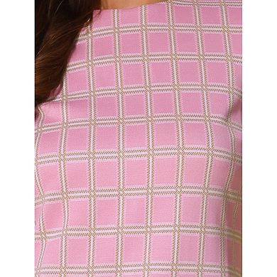 Women's Vintage Houndstooth Round Neck Short Sleeve Office Pencil Sheath Dress