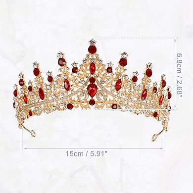 Women Faux Crystal Princess Crowns Tiara Rhinestone Tiaras Gold Tone Red