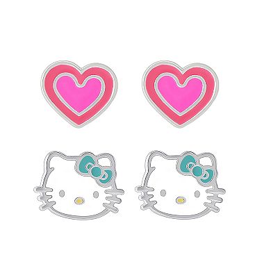 Hello Kitty & Heart Stud Earring Set