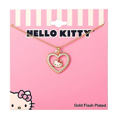Hello Kitty Enamel & Cubic Zirconia Heart Pendant Necklace