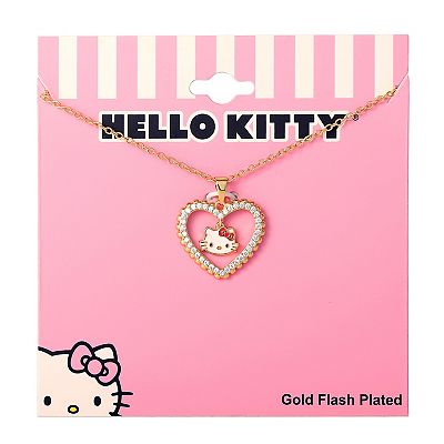 Hello Kitty Enamel Cubic Zirconia Heart Pendant Necklace