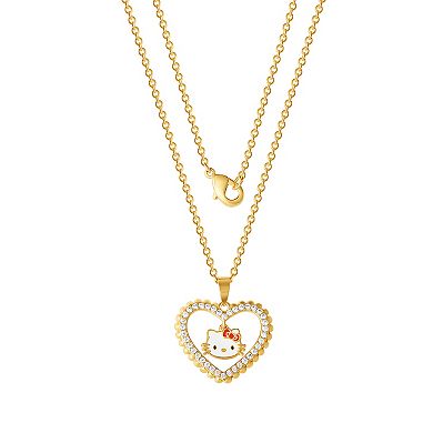 Hello Kitty Enamel & Cubic Zirconia Heart Pendant Necklace